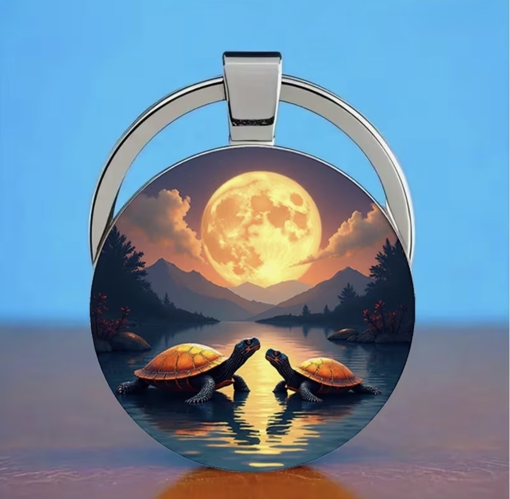 3/$25 Moonlit Turtles Serene Lake Mountains Keychain NEW